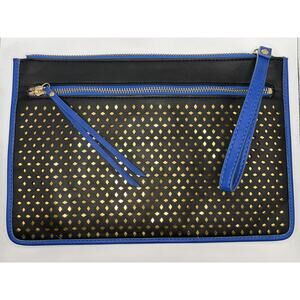 Urban Expressions Black Blue Laser Cut Clutch Gold Underlay Wristlet